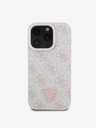 Guess Guess PU 4G štrasový zadný kryt s kovovým logom pre iPhone 16 Pro Max ružový