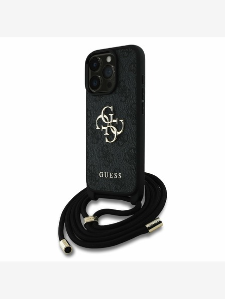 Guess Guess PU 4G Metal Logo Crossbody Strap Back Cover pre iPhone 16 Pro Max Black