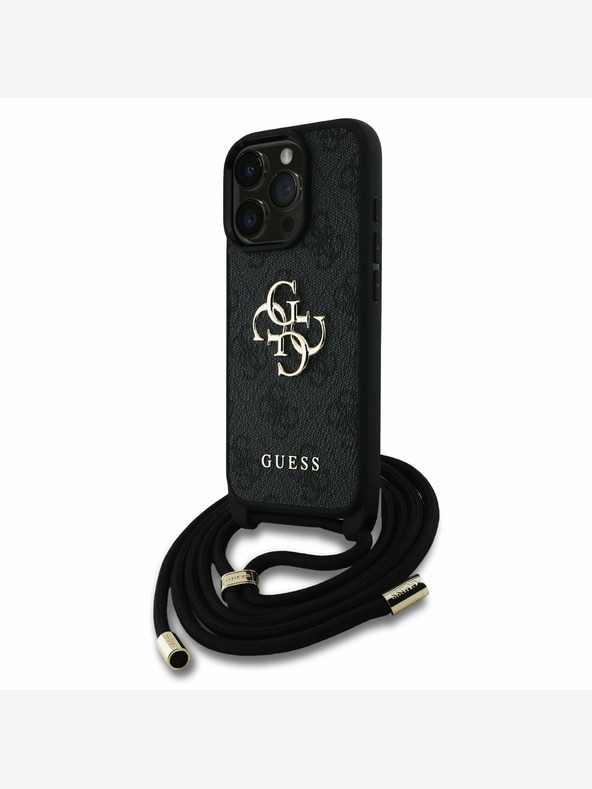 Guess Guess PU 4G Metal Logo Crossbody Strap Back Cover pre iPhone 16 Pro Max Black