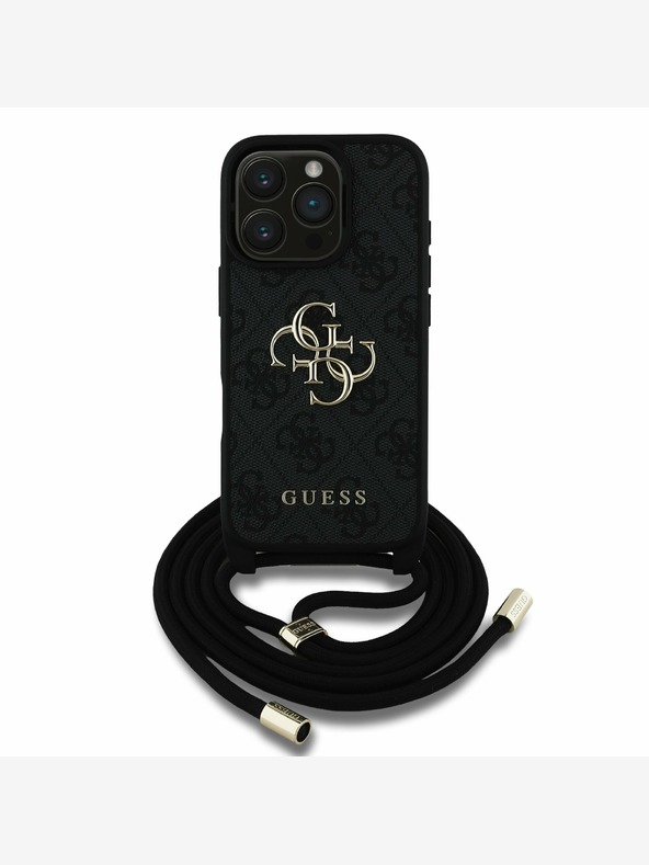 Guess Guess PU 4G Metal Logo Crossbody Strap Back Cover pre iPhone 16 Pro Max Black