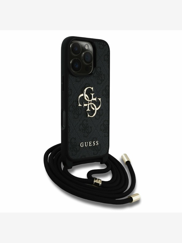 Guess Guess PU 4G Metal Logo Crossbody Strap Back Cover pre iPhone 16 Pro Max Black