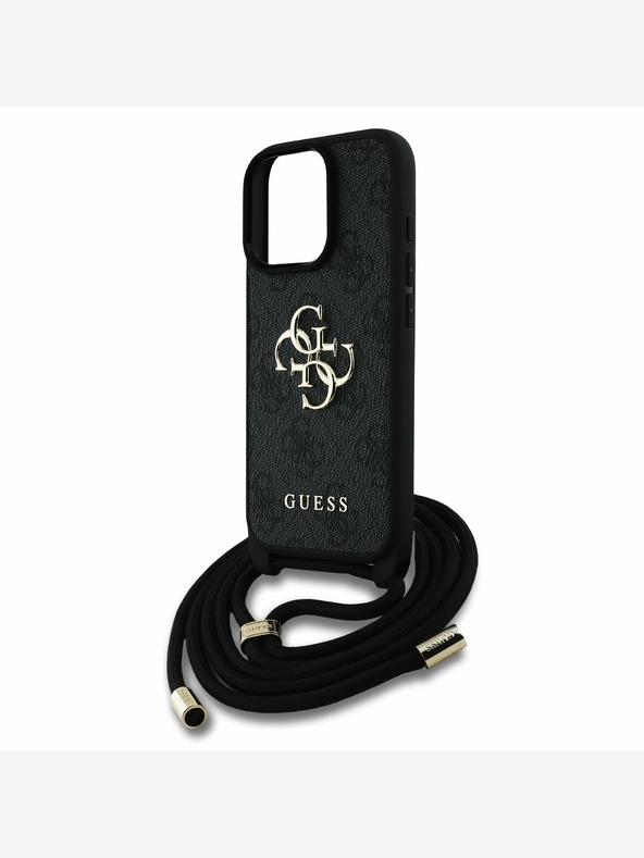 Guess Guess PU 4G Metal Logo Crossbody Strap Back Cover pre iPhone 16 Pro Max Black