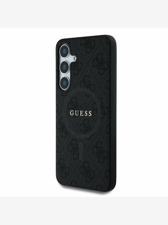 Guess PU Leather 4G Colored Ring MagSafe Zadní Kryt pro Samsung Galaxy S25 Black Obal na telefón