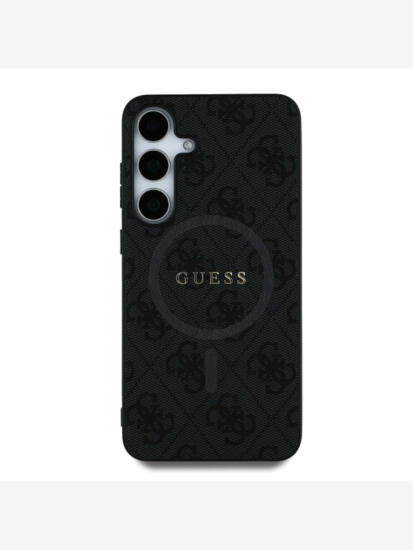 Guess PU Leather 4G Colored Ring MagSafe Zadní Kryt pro Samsung Galaxy S25 Black Obal na telefón