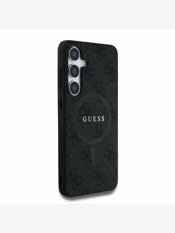 Guess PU Leather 4G Colored Ring MagSafe Zadní Kryt pro Samsung Galaxy S25 Black Obal na telefón