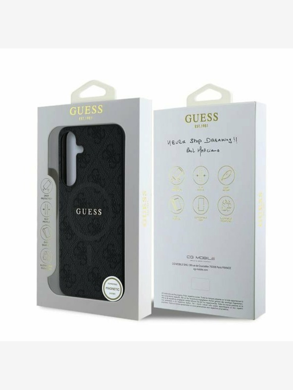Guess PU Leather 4G Colored Ring MagSafe Zadní Kryt pro Samsung Galaxy S25 Black Obal na telefón