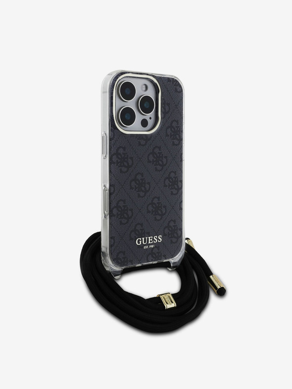 Guess Guess IML Zadný kryt s potlačou 4G Crossbody Strap pre iPhone 16 Pro Max Black