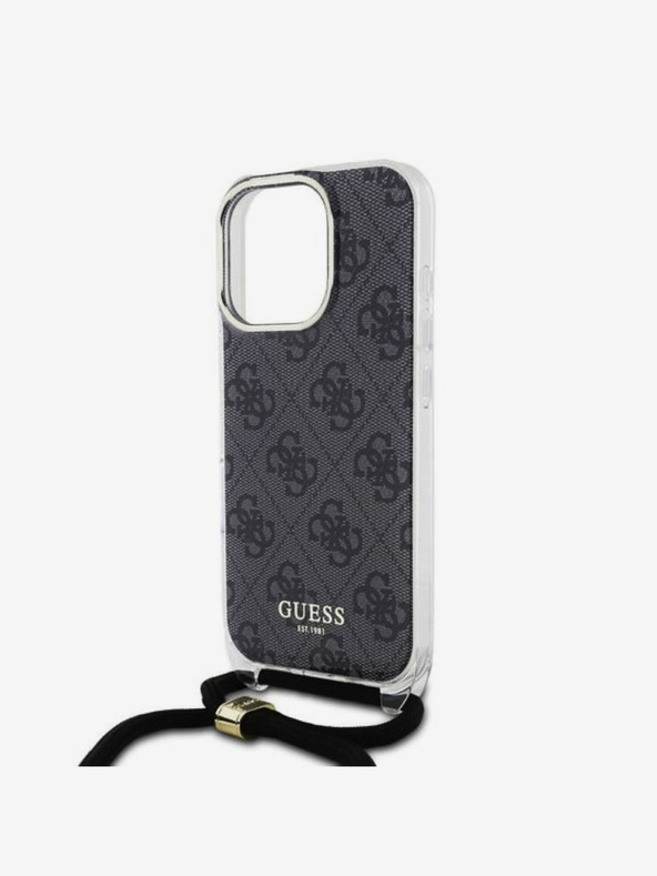 Guess Guess IML Zadný kryt s potlačou 4G Crossbody Strap pre iPhone 16 Pro Max Black