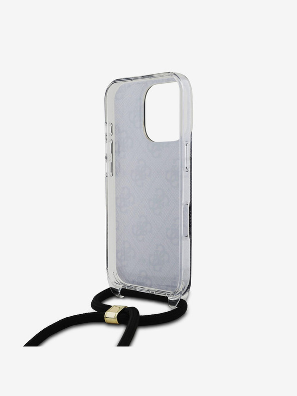 Guess Guess IML Zadný kryt s potlačou 4G Crossbody Strap pre iPhone 16 Pro Max Black
