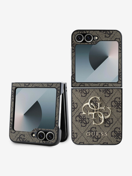 Guess Guess PU 4G kovový zadný kryt s logom pre Samsung Galaxy Z Flip 6 hnedý