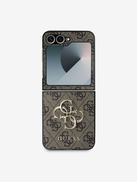 Guess Guess PU 4G kovový zadný kryt s logom pre Samsung Galaxy Z Flip 6 hnedý