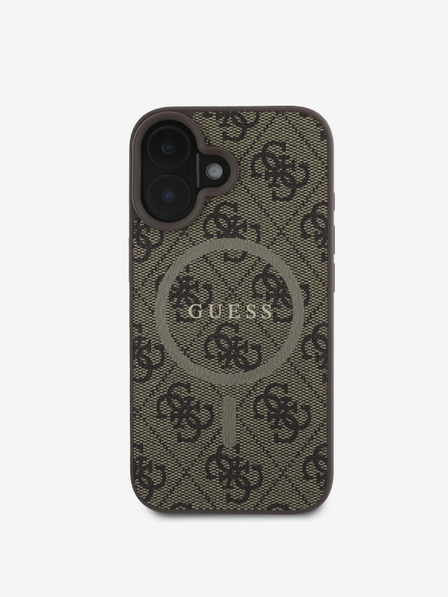 Guess Guess PU kožený 4G farebný prsteň MagSafe zadný kryt pre iPhone 16 Plus hnedý