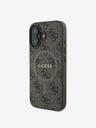 Guess Guess PU kožený 4G farebný prsteň MagSafe zadný kryt pre iPhone 16 Plus hnedý