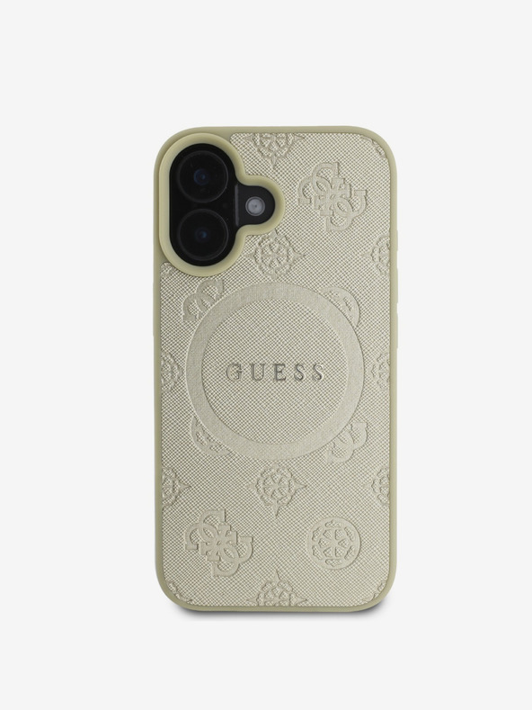 Guess Guess Saffiano Peony Stamp MagSafe zadný kryt pre iPhone 16 zlatý