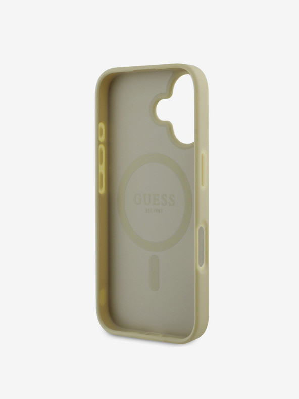 Guess Guess Saffiano Peony Stamp MagSafe zadný kryt pre iPhone 16 zlatý