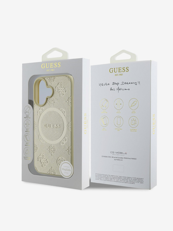 Guess Guess Saffiano Peony Stamp MagSafe zadný kryt pre iPhone 16 zlatý