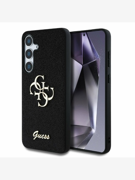 Guess Guess PU pevný zadný kryt s kovovým logom 4G s trblietkami pre Samsung Galaxy S25 čierny