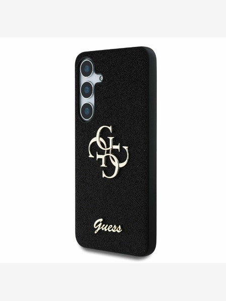 Guess Guess PU pevný zadný kryt s kovovým logom 4G s trblietkami pre Samsung Galaxy S25 čierny