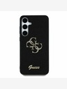 Guess Guess PU pevný zadný kryt s kovovým logom 4G s trblietkami pre Samsung Galaxy S25 čierny