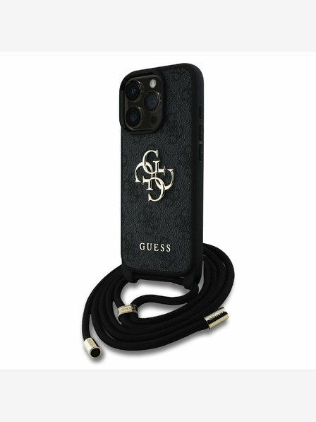 Guess Guess PU 4G Metal Logo Crossbody Strap Back Cover pre iPhone 15 Pro Max Black