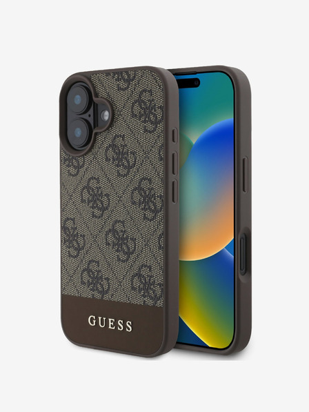 Guess Zadný kryt Guess PU 4G Stripe pre iPhone 16 Brown