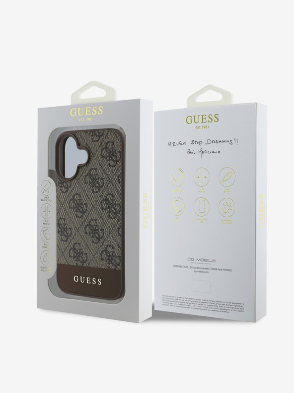Guess Zadný kryt Guess PU 4G Stripe pre iPhone 16 Brown