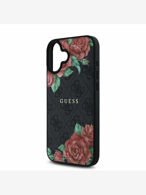Guess Guess PU kožený zadný kryt 4G Roses MagSafe pre iPhone 16 čierny