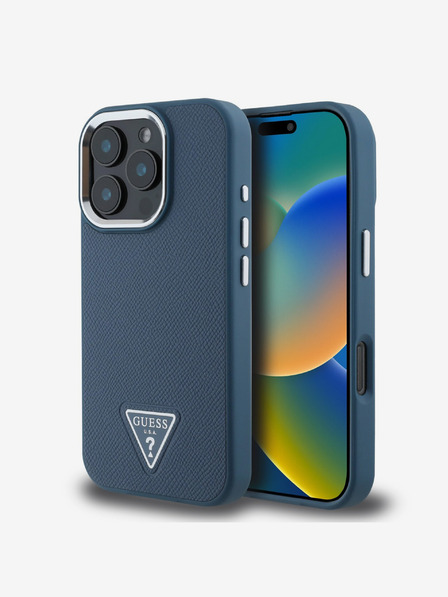 Guess Guess PU Grained Triangle Logo zadný kryt pre iPhone 16 Pro Max Blue