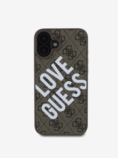 Guess Guess PU kožený zadný kryt 4G Big Love Logo MagSafe pre iPhone 16 Brown
