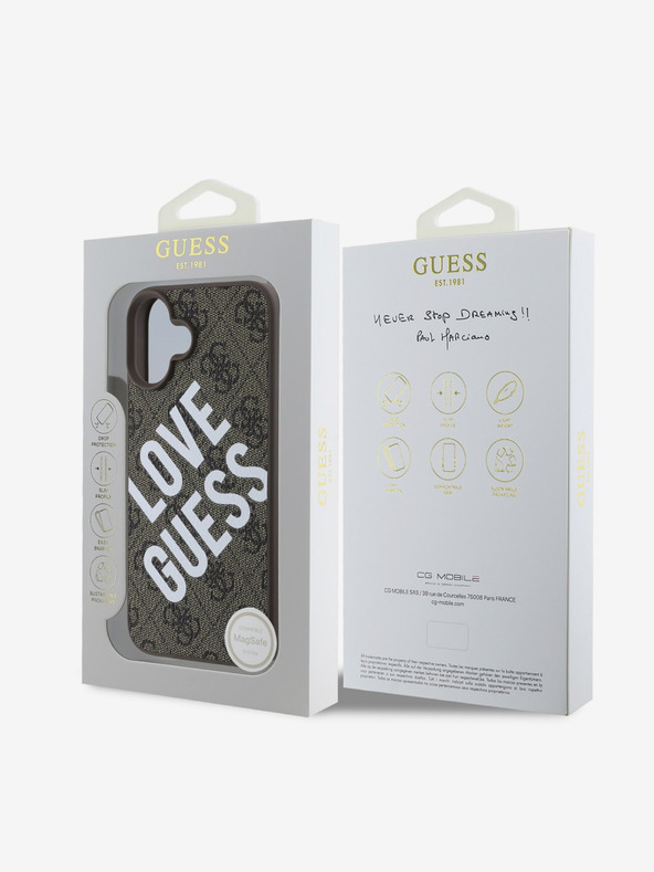 Guess Guess PU kožený zadný kryt 4G Big Love Logo MagSafe pre iPhone 16 Brown