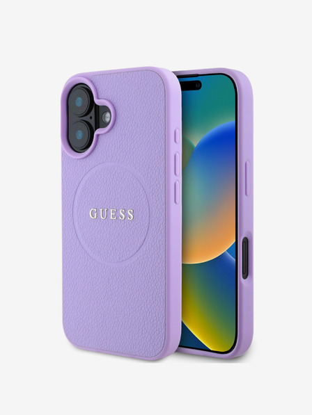Guess Guess PU zrnité klasické logo MagSafe zadný kryt pre iPhone 16 fialový