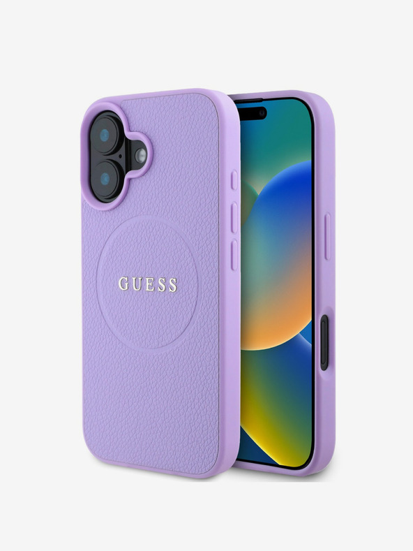 Guess Guess PU zrnité klasické logo MagSafe zadný kryt pre iPhone 16 fialový