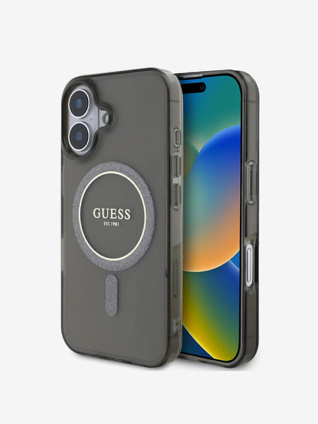 Guess Guess IML Glitter Ring MagSafe zadný kryt pre iPhone 16 čierny