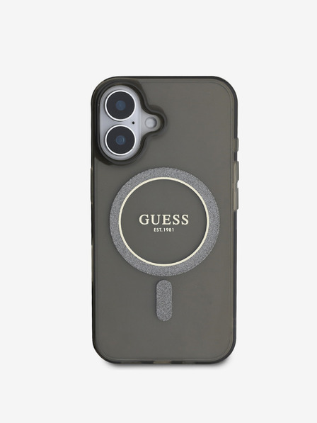 Guess Guess IML Glitter Ring MagSafe zadný kryt pre iPhone 16 čierny