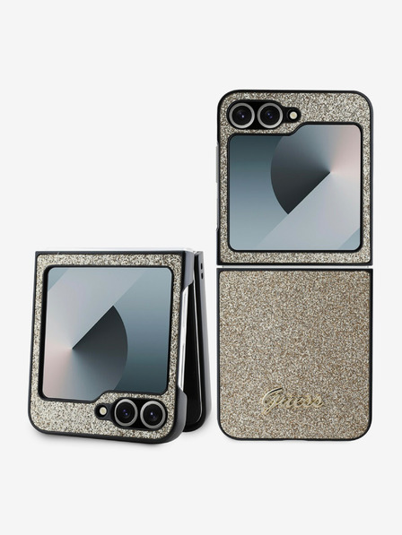 Guess Guess PC/TPU Glitter Flakes Metal Logo Zadný kryt pre Samsung Galaxy Z Flip 6 Gold
