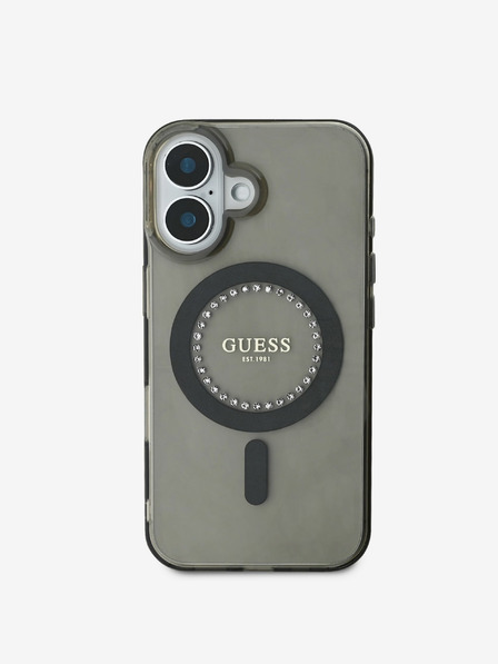 Guess Guess IML Ring Rhinestones MagSafe zadný kryt pre iPhone 16 čierny