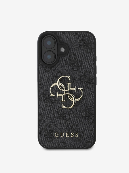 Guess Guess PU 4G zadný kryt s kovovým logom pre iPhone 16 Plus sivý