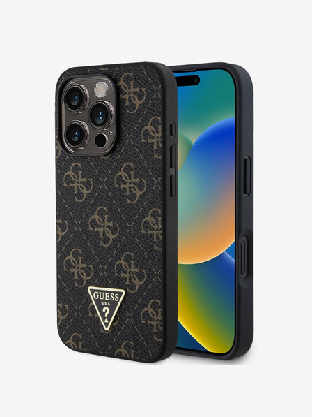 Guess Guess PU kožený zadný kryt 4G Triangle Metal Logo pre iPhone 16 Pro Max Black