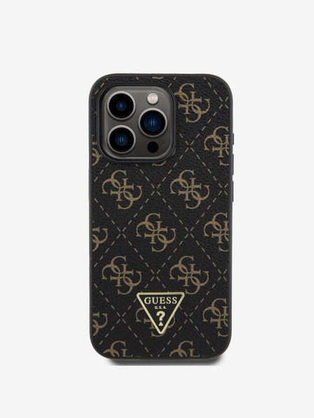 Guess Guess PU kožený zadný kryt 4G Triangle Metal Logo pre iPhone 16 Pro Max Black