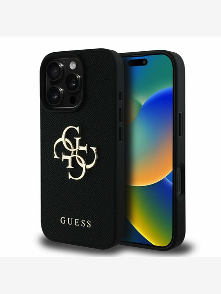 Guess Guess PU Grained 4G Metal Logo Zadný kryt pre iPhone 16 Pro Max Black