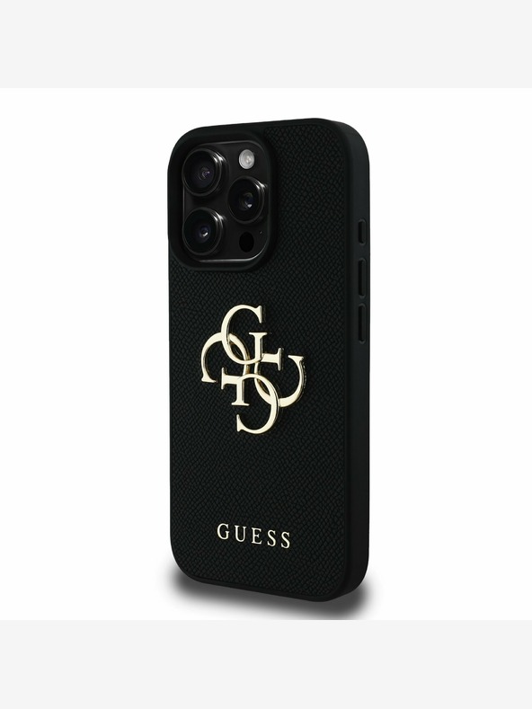 Guess Guess PU Grained 4G Metal Logo Zadný kryt pre iPhone 16 Pro Max Black
