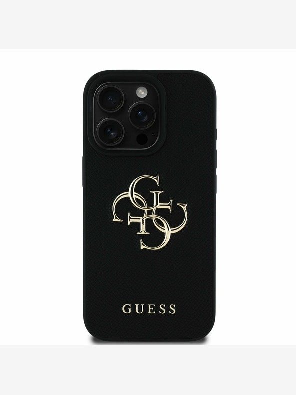 Guess Guess PU Grained 4G Metal Logo Zadný kryt pre iPhone 16 Pro Max Black