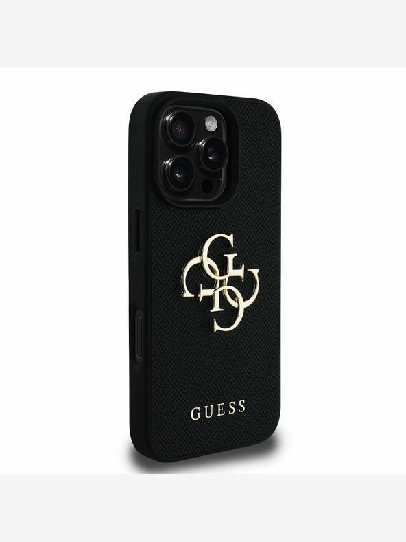 Guess Guess PU Grained 4G Metal Logo Zadný kryt pre iPhone 16 Pro Max Black