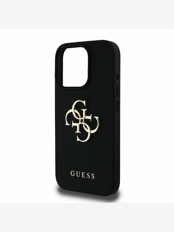 Guess Guess PU Grained 4G Metal Logo Zadný kryt pre iPhone 16 Pro Max Black