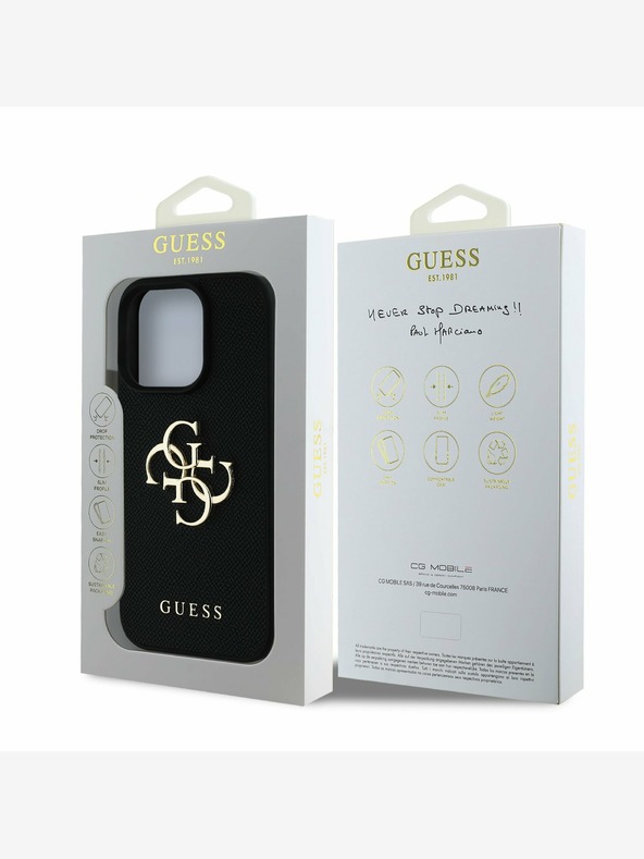 Guess Guess PU Grained 4G Metal Logo Zadný kryt pre iPhone 16 Pro Max Black