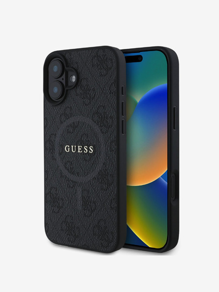 Guess Guess PU kožený 4G farebný prsteň MagSafe zadný kryt pre iPhone 16 čierny