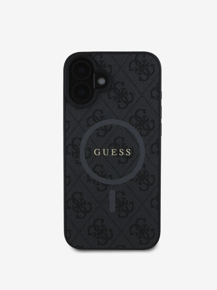 Guess Guess PU kožený 4G farebný prsteň MagSafe zadný kryt pre iPhone 16 čierny