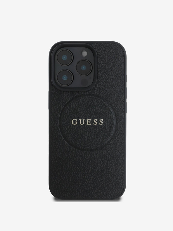 Guess Guess PU zrnité klasické logo MagSafe zadný kryt pre iPhone 16 Pro čierny