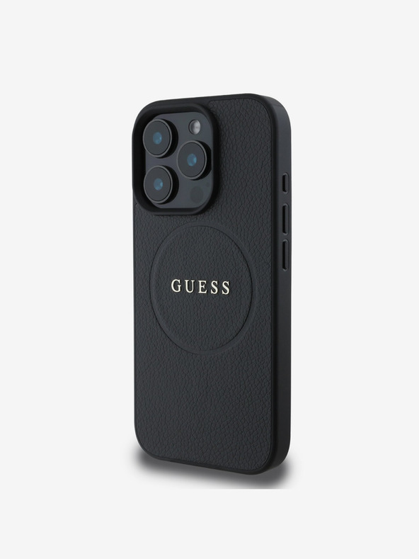Guess Guess PU zrnité klasické logo MagSafe zadný kryt pre iPhone 16 Pro čierny