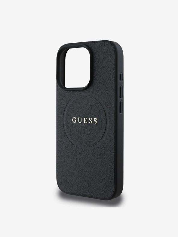 Guess Guess PU zrnité klasické logo MagSafe zadný kryt pre iPhone 16 Pro čierny